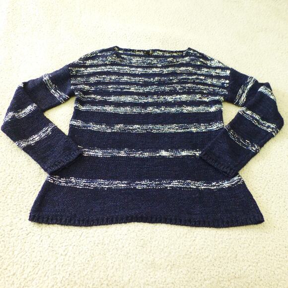 Talbots Sweater Womens Medium Knit Striped Blue Nylon Long Sleeve Heavy - Picture 1 of 9